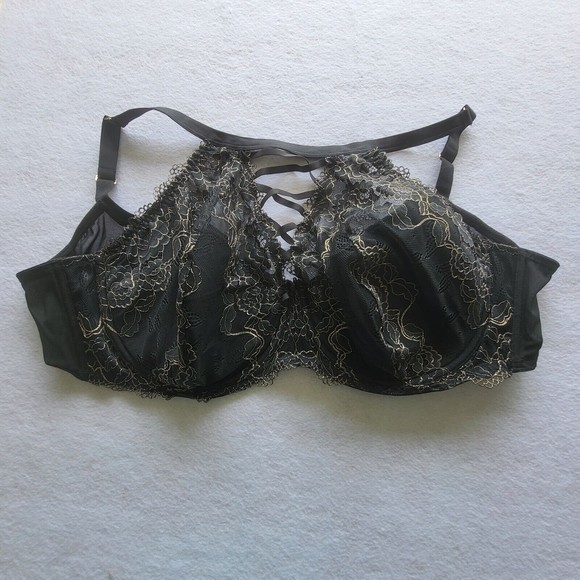Cacique Other - Cacique Lightly Lined Balconette Bra Underwire Black  Gold Embroidery Nylon 48DD